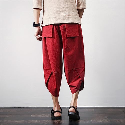 Pantalon 3/4 homme ample contre la chaleur en coton et lin