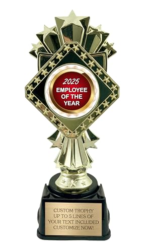 Employee of The Year Trophy Personalized 2025 - Custom Award for Employees 9 Inches Tall - Choose Your Logo - Customize Now!