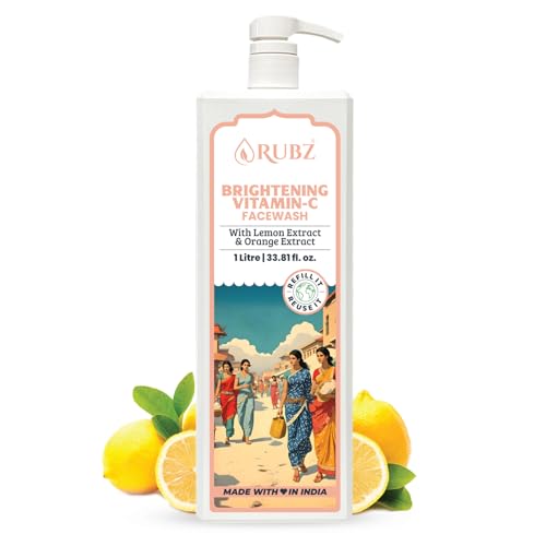 Image of Rubz Brightening Vitamin-C Face Wash With Orange Peel & Lemon Extract | Brighten & Refreshed Skin | Gentle Cleansing & Revitalizing | For Men & Women, Daily Use | 1 Litre
