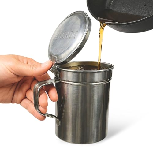 Chefzoco Grasera De Pescado, Aceiteras Para Aceite Usado, Recipiente Aceite Con Filtro Metálico, Apto Para Aceite Caliente, Conserva El Aceite Sin Impurezas, Capacidad 550 Ml, Acero Inoxidable