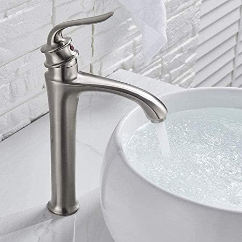Mitigeur de salle de bains cascade en nickel brossé pour lavabo monotrou