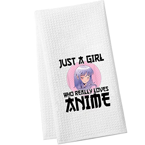 LEVLO Anime Fans Kitchen Towel Anime Lover Gift Just A Girl Who Really Loves Anime Dish Towel Waffle Weave Anime Kitchen Decor (Loves Anime Towel)