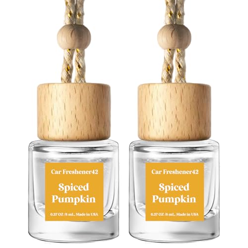 Image of C Classy Hanging Car Air Freshener 2 Pack, Spiced Pumpkin Essential Oil Diffuser, Long-Lasting Fragrance, Cute Glass Bottle Car Accessories for Women & Men, Made in USA