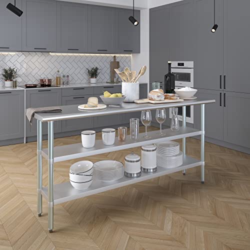 Image of AmGood Stainless Steel Work Table with 2 Shelves | NSF | Metal Utility Table (72 inch Long x 18 inch Deep)