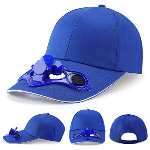 Baseball Cap, Summer Solar Panel Powered Cooling Fan Baseball Hat Snapback Sun Visor Hat for Unisex Children Outdoor Blue2