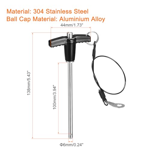 QUARKZMAN T-Griff Verriegelungsstifte, 15/64 Stift-Durchmesser, 3-15/16 Verwendungslänge, Edelstahl-Schnellverschlussstift mit Sicherungsseil, 6mm-100mm