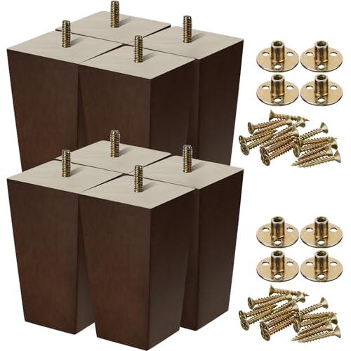 Hoteam Set of 8 Wood Furniture Legs 5 Inch Square Furniture Couch Sofa Dresser Legs Mid-Century Chair Feet Sofa Replacement Parts for Sideboard Recliner Coffee Table DIY Projects Living Room (Brown)