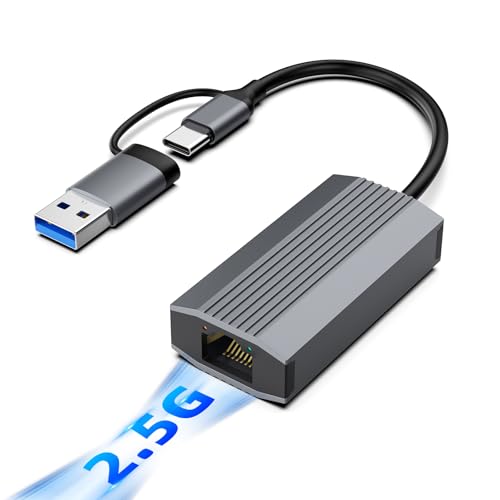 2.5G USB C USB 3.0 Ethernet Adapter, Ethernet Adapter for Laptop, Aluminum, Type C (Thunderbolt 4/3 Compatible) to RJ45 Network Internet, Compatible for NAS, MacBook Air/Pro, XPS, iPhone 16/15 Pro