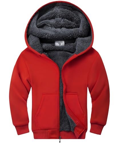 Image of ZITY Boys Zip Up Hoodie Fleece Jacket Kids Sherpa Lined Sweatshirts Outerwear Unisex Warm Winter Coat 6-15 Years Old