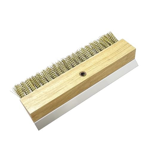 Image of Wood Brush Head with Steel Scraper 9.6 Inch Pizza Oven Brush Brass Bristles Replacement Brush Head