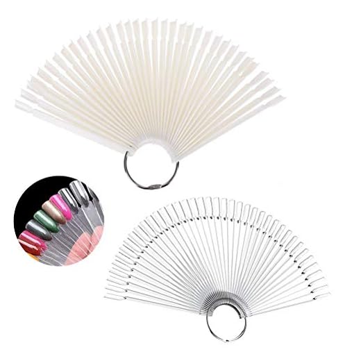100 piezas de muestras de uñas, expositor de uñas falsas de color carta de colores palos de exhibición de muestras de uñas, abanico transparente y natural