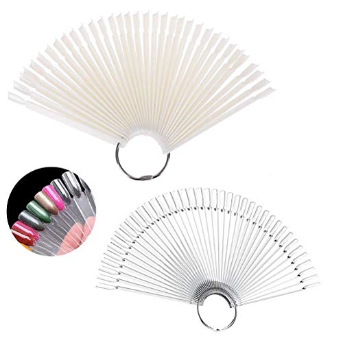 100 Pièces Nuancier Ongle, Présentoir Faux Ongles Couleur Nuancier Bâtons d'Affichage Nuancier Ongles Eventail Transparent et Naturel