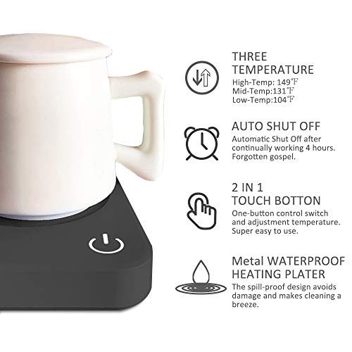 Image of VOBAGA Coffee Mug Warmer, 4 Hours Auto Shut Off Cup Warmer for Office Home Desk with 3 Temperature Settings, Electric Coffee Warmer for Cocoa,Tea, Milk, Soup, Coffee Gifts Accessories for Women Men