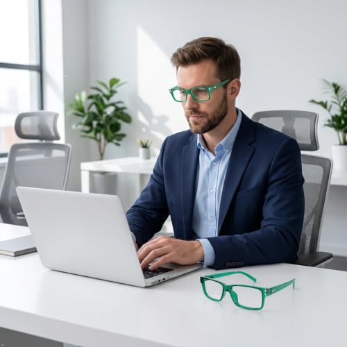 Image of Eyekepper Blue Light Reading Glasses Men Women 1.5, Green 2 Pack