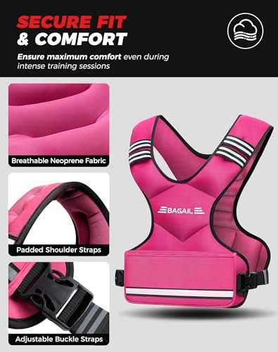 Image of BAGAIL Adjustable Weighted Vest for Women 4-10lb /12-18lb /20-32lb, Comfortable U-Neck Rucking Vest with 6 Removable Weights, Storage Pocket and Reflective Strips for Walking, Jogging, Weight Loss
