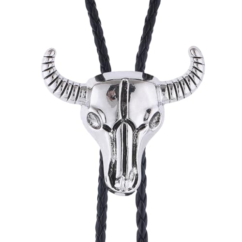 Image of Cowboy Bolo Tie for Men, Vintage Cow Skull Bolo Tie Necklace Native American Necktie for Men Women