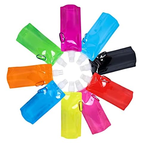 Sommer's Laden Trinkflaschen Faltbar 9 Stück 480ml/16oz Faltbare Wasserflasche Wiederverwendbare Trinkwasserflasche Flexible Zusammenklappbare Wasser Gewicht Tasche Cover