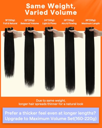 Image of Full Shine Black Human Hair Clip in Extensions Straight | Clip in Remy Extensions Jet Black Hair Extensions Clip ins Thick Ends 14 Inch 7 Pcs 120g