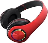 Headset mit RGB-Licht, tiefer Bass, Geräuschunterdrückung, komfortables Gaming-Headset, leuchtend rote Musik bei RGB-Headset, kabelloses Headset, Gaming-Headset, RGB-Headset, faltbares Gaming (hellrot