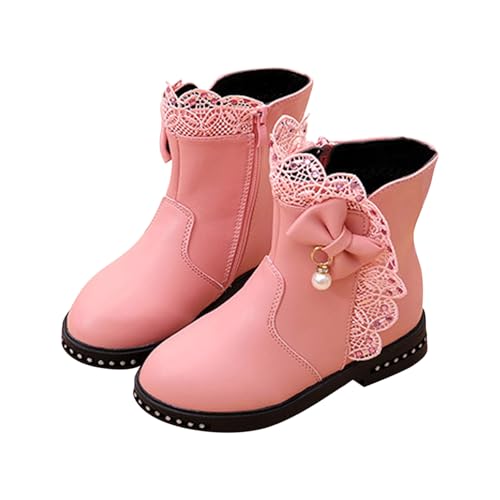 Girls Ankle Boots Fur Lined Winter Warm Boots Lace Trim PU Leather Side Zipper Riding Boot 4-12 Years