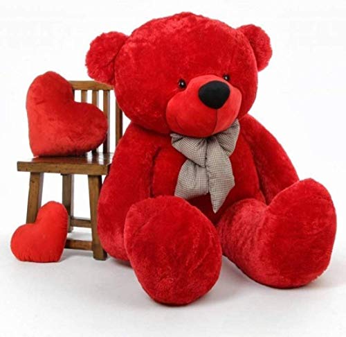 Image of HUG 'n' FEEL SOFT TOYS Loveable HUGABLE Soft Giant Life Size, Long Huge Teddy BearPlush & Stuffed Toys (Best for Someone Special) RED 4 Feet 120 cm with Free Heart Shape CUSION