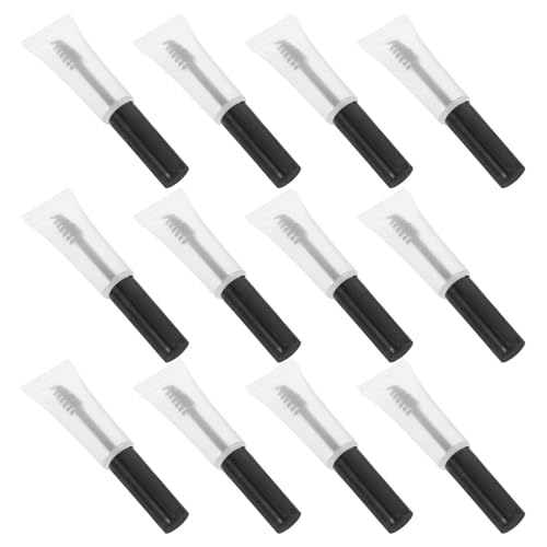 Hoement Envases transparentes para pestañas 5ml, 12 tubos con varita aplicadora para suero y crema, plástico flexible para uso en rutina de belleza y viajes