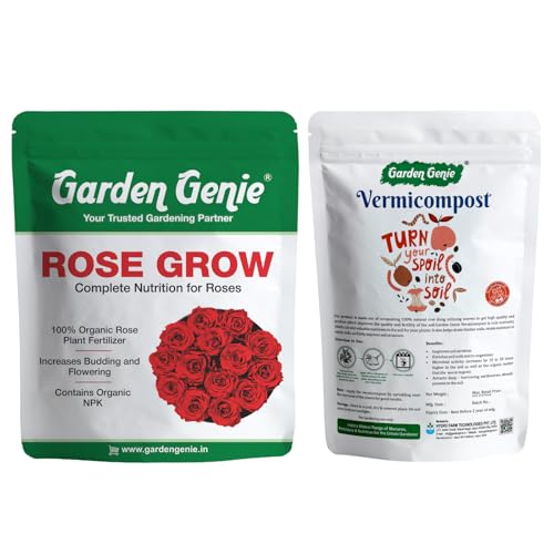 Image of Garden Genie Rose Plant Fertilizer for Flowering and Growth 800g & Vermicompost for Plants 1.8 Kg | Organic Rose Plant Food & Khaad for Home Garden