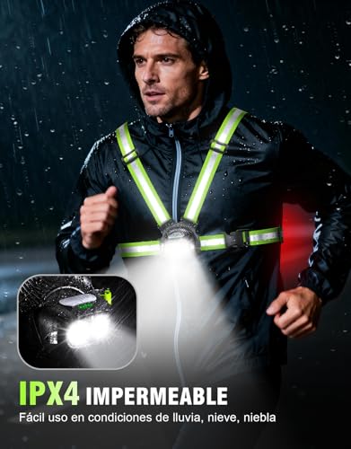 Mohard Luz Running con Luz Trasera, 500LM Recargable, Luz para Correr de Noche con 9 Modos & Haz Ajustable de 45°, Impermeable IPX4, Chaleco Reflectante 360° para Caminatas Nocturnas/Trote/Senderismo - imagen 6