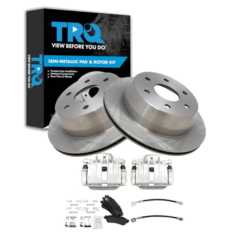 Image of TRQ Rear Brake Pad and Rotor Set Semi Metallic Vented Rotors Calipers Compatible with 2000-2001 Chevrolet Tahoe GMC Yukon