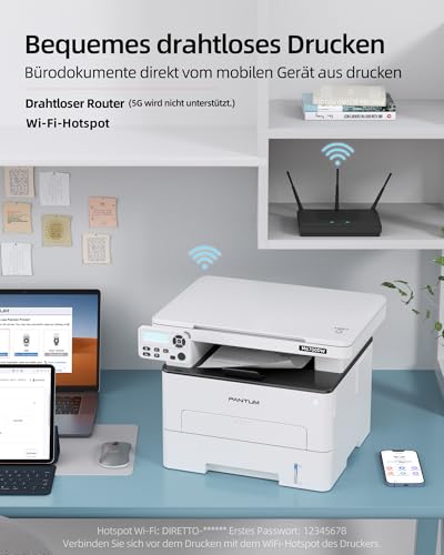 PANTUM M6700DW Drucker Scanner Kopierer, Laserdrucker Multifunktionsgerät, WLAN/USB/Ethernet, Schwarz Weiss, Automatischer Duplexdruck, 30ppm, Inklusive 1000-Seiten-Starter-Tonerkassette – Bild 4
