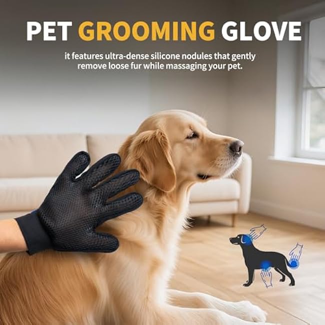 Pet Hair Removal Glove, Cats Dogs Grooming Gloves Pet Hair Removal Tool, 2025 Upgrade Reusable Pet Hair Remover Glove£¨1 Pet Grooming Glove & 1 Cleaning Glove£©-7WxwaZRi