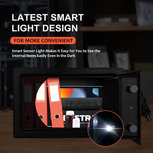 Bostra Fireproof Safe Box With Sensor Light & Fireproof Bag, Money Safe Box With Digital Keypad,Security Safe Box For Home, 0.5 Cubic Small Safe With Keys & Pass Code For Cash Jewelry Documents #TOP1