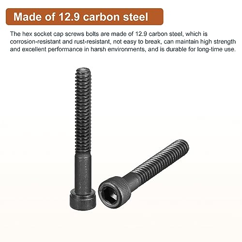 DTGN #10-24x2" Socket Head Cap Screws Bolts, 25Pcs 12.9 Grade Alloy Steel, Machine Hex Socket Screw, Hex Drive - Image 3