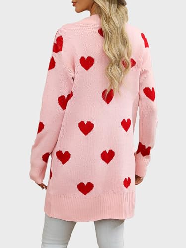 HOULENGS Women's Cute Heart Long Cardigan Sweaters V Neck Ribbed Knit Open Front Sweater Coats with Pockets2