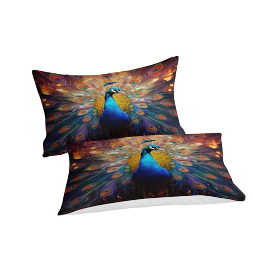 Housse de couette paon microfibre 200x200 anti-plis facile à laver - 5