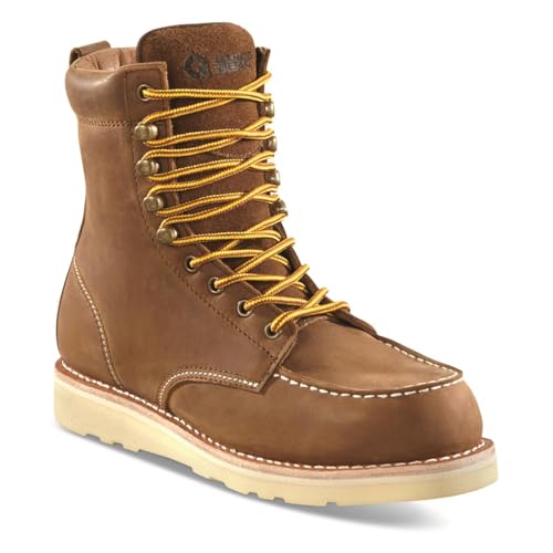 Guide Gear 8” Wedge Moc Toe Work Boots for Men, Leather Construction Mid-High Shoes, Moisture-Wicking Lining