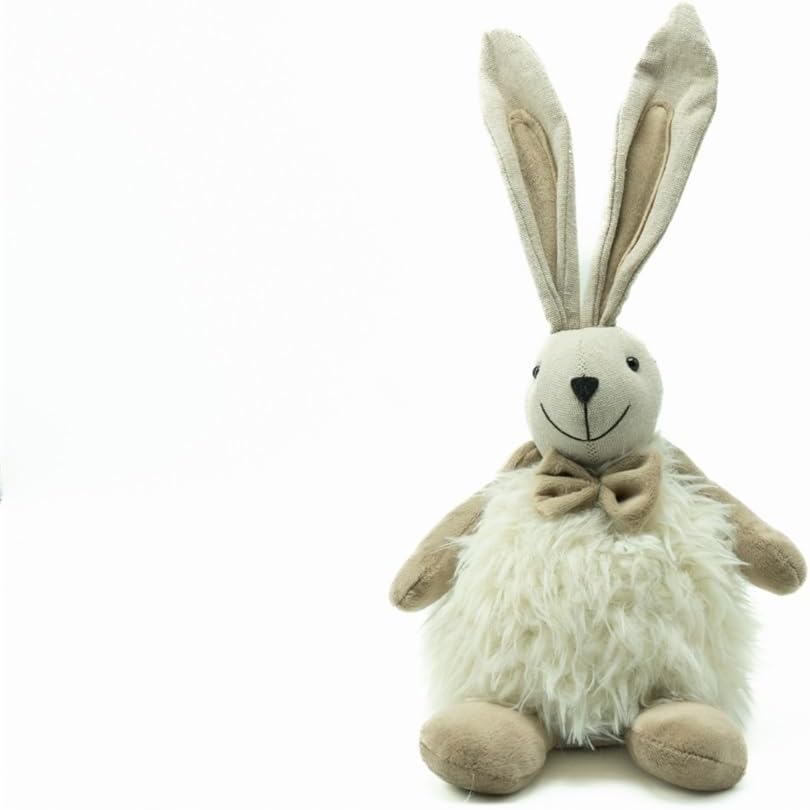 2pcs Easter Bunny Decorations - Handmade Plush Rabbits in Light Brown & White, Tabletop Bunny Ornaments for Easter Home Décor, Spring Decorations & Gift Ideas