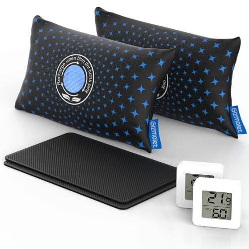 Gizmolet Pack de 2 Deshumidificadores (500g) Reutilizables para Coche, Absorbe Humedad, Indicador de Humedad, Recuperación por Microondas, Gel de Sílice Ideal para Cocina, Armarios, Baños