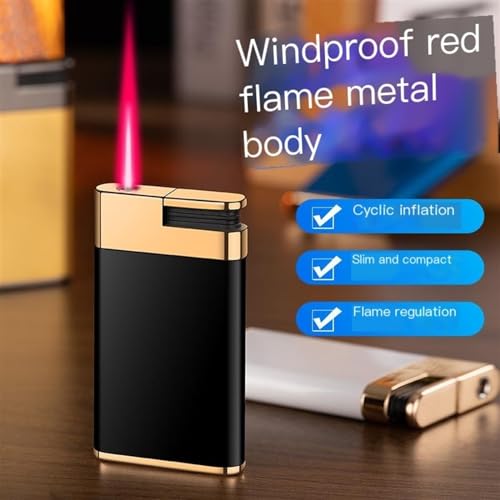 Encendedor metálico rojo ultrafino con llama a prueba de viento miniatura 3