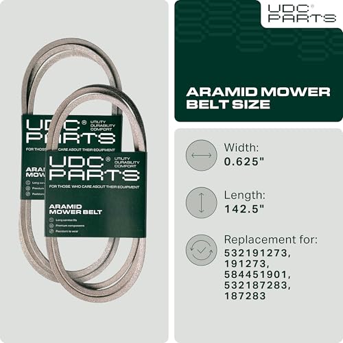 Image of UDC Parts 191273 Deck Belt Replacement for Husqvarna 54 Inch 532191273 584451901 187283 532187283 GT2254 GTH2254XP GTH2554XP GTH2654 GTH2754 Craftsman Poulan PBGT2254 PKGTH2554 Aramid Cord /142.5 inch