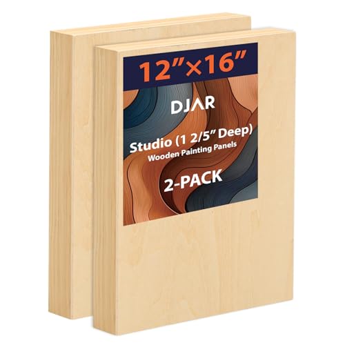 DJAR Wood Canvas Panels for Painting 2 Pack of 12 x16 Wooden Canvas Panels for Paint Pouring Art Crafts Acrylic and Oil Painting