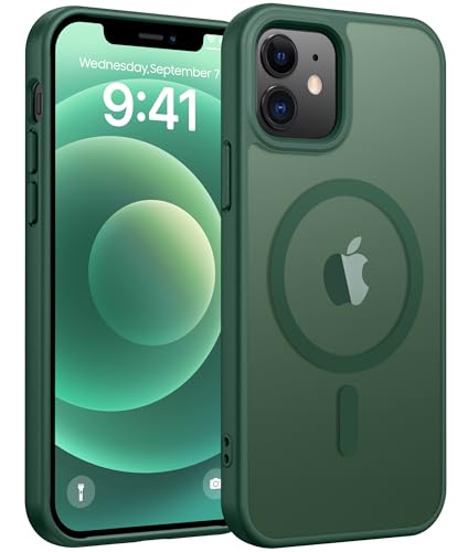 Image of FNTCASE for iPhone 13 Mini Case: for iPhone 12 Mini Case [Compatible with Magsafe] Translucent Matte Magnetic Phone Cover - Military Grade Drop Protection Shockproof Protective Cases - Green