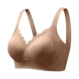 Reggiseno da donna senza ferretto, sexy Comfy Reggiseni per correggere la postura comfort, design ergonomico, top traspirante, con forte sostegno per anziani e grandi seni paffuti, cachi, L