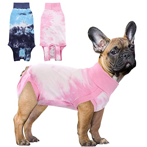 Image of SAWMONG Dog Surgery Recovery Suit, Tie Dye Pet Surgical Suit for Female & Male, Cone E-Collar Alternatives After Spay for Abdominal Wounds, Anti-Licking Neuter Dog Onesie for Small Medium Large Dogs