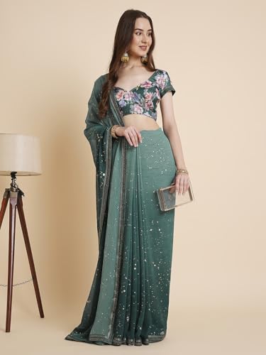 Image of RATAN Women's Georgette Tie-Dye Saree with Printed Blouse Piece