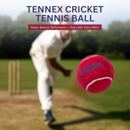 Image of TENNEX Rubber Cricket Tennis Ball Heavy /Hard in Red Colour | Standard Size | Overarm Cricket | Approx125 Grams (Standard, 12)