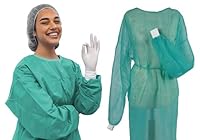 Tiga-Med Vlieskittel ca. 130 x 155cm | 10 Stück | mit extra Bündchen | MRSA Schutz Einmal Einweg Kittel Easy grün | Vlies Besucherkittel