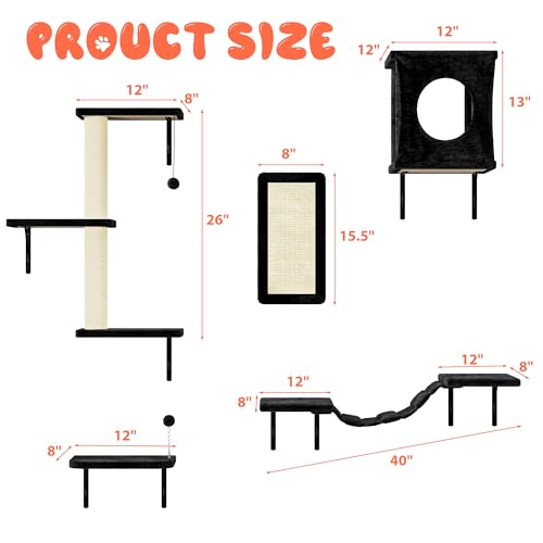 Muebles de pared para gatos NUNU LAB 5 piezas con casa y rascador negro miniatura 4