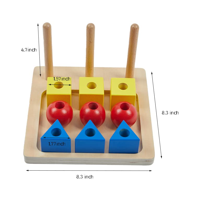 Image of Adena Montessori 9-Piece Colored Discs on Dowels, 12m+ | 9 discs: 3 red, 3 blue, 3 yellow on 3 dowels. Builds color sorting, hand-eye & fine motor. Montessori toy. Gift 12m+.