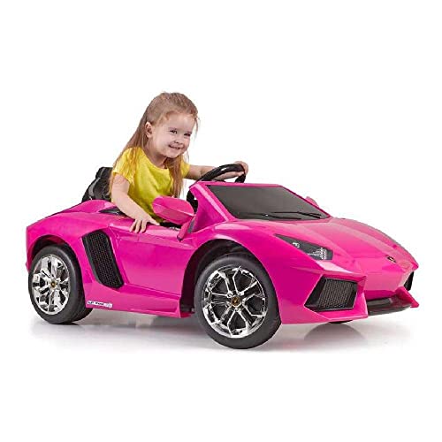 FEBER - Lamborghini Aventador, Coche eléctrico Deportivo, Color Rosa, Control Remoto, 1 Plaza, alcanza hasta 3,5km/h, para niñas a Partir de 3 años, 6V, (Famosa 800012394)